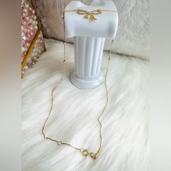 Ribbon Centered with Station Ball Necklace. 💛 Real 18 Karat Solid Gold Jewelry - Picture 6 of 10